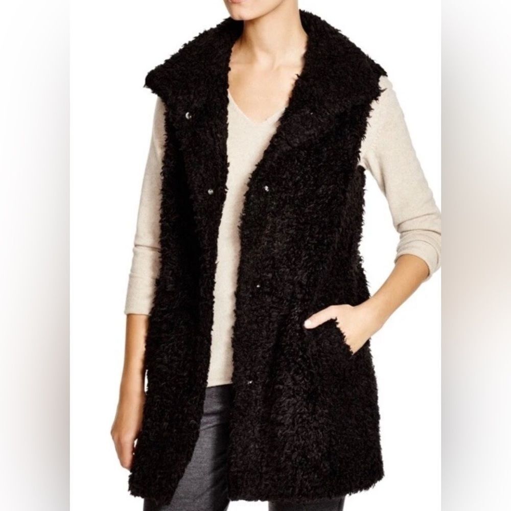 Theory Visterna Teddy Faux Fur Vest  Black large  Oversized Winter Cozy Warm